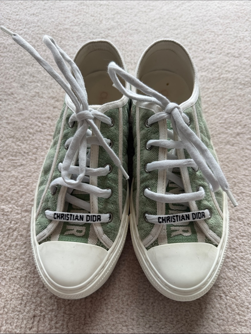 Dior Mint Green Canvas Low-Top Sneakers with White Accents